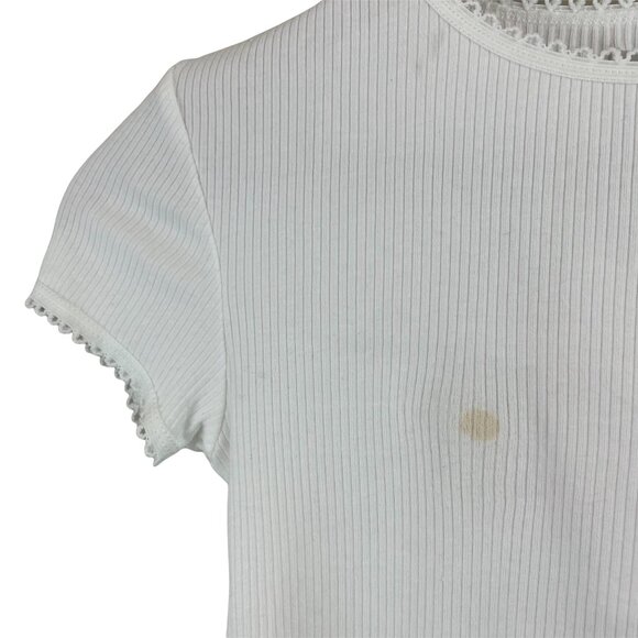 Topshop white picot trim ribbed short sleeve crewneck crop tee 2 or extra small - Picture 8 of 12